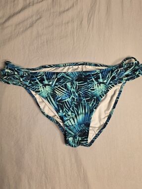 PINK Victoria's Secret Teal and Navy Tropical Palm Print Bikini Bottom